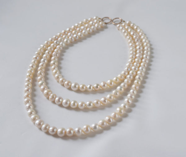 Triple Strand Pearl Necklace, 18th Century Style Multi-strand Pearl Ne ...