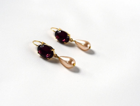 Amethyst Purple Paste Glass and Pearl Dangle Earrings – Dames a la Mode