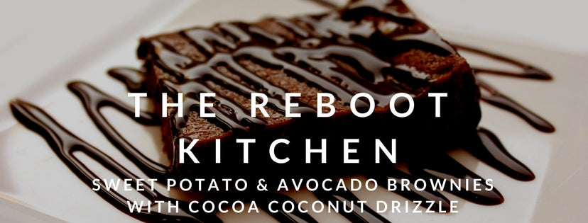 Reboot Kitchen - sweet potato and avocado brownies with cocoa coconut drizzle