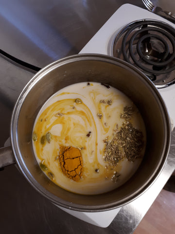 stainless steel pot with spices