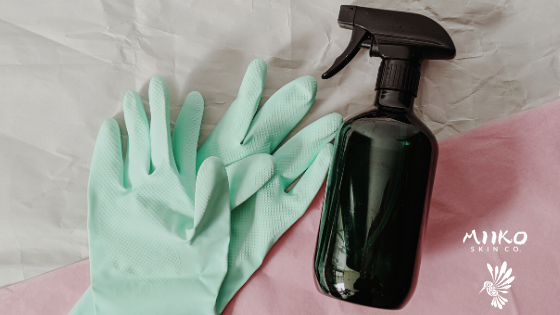 gloves and spray bottle
