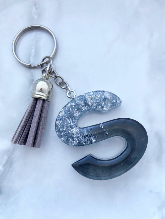 Geode Style Colorful Gold and Silver Resin Letter Keychains