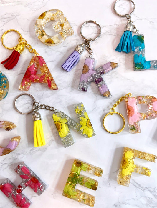 Geode Style Colorful Gold and Silver Resin Letter Keychains