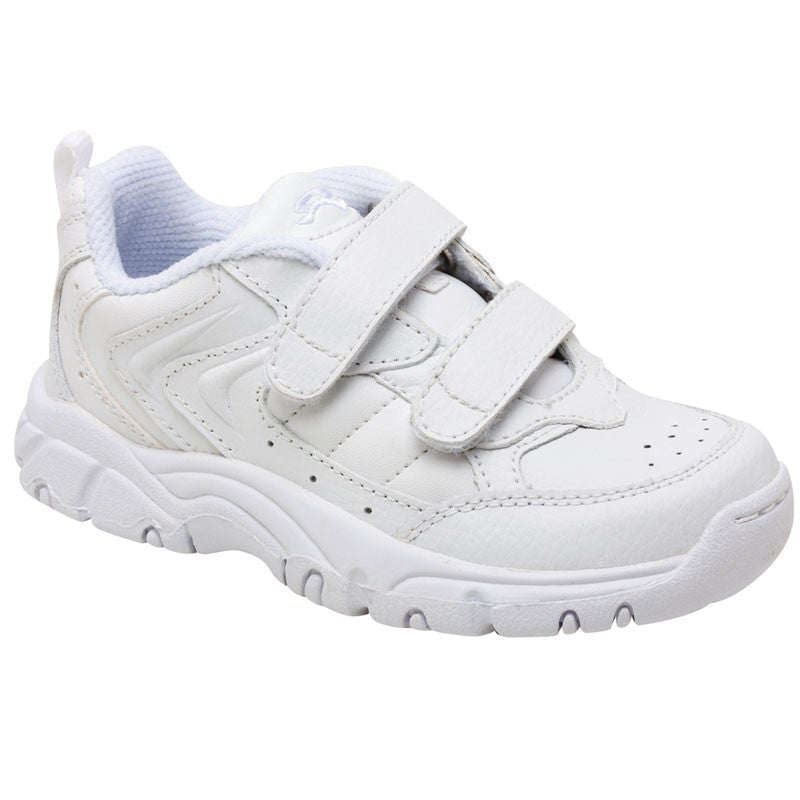 white leather running shoes