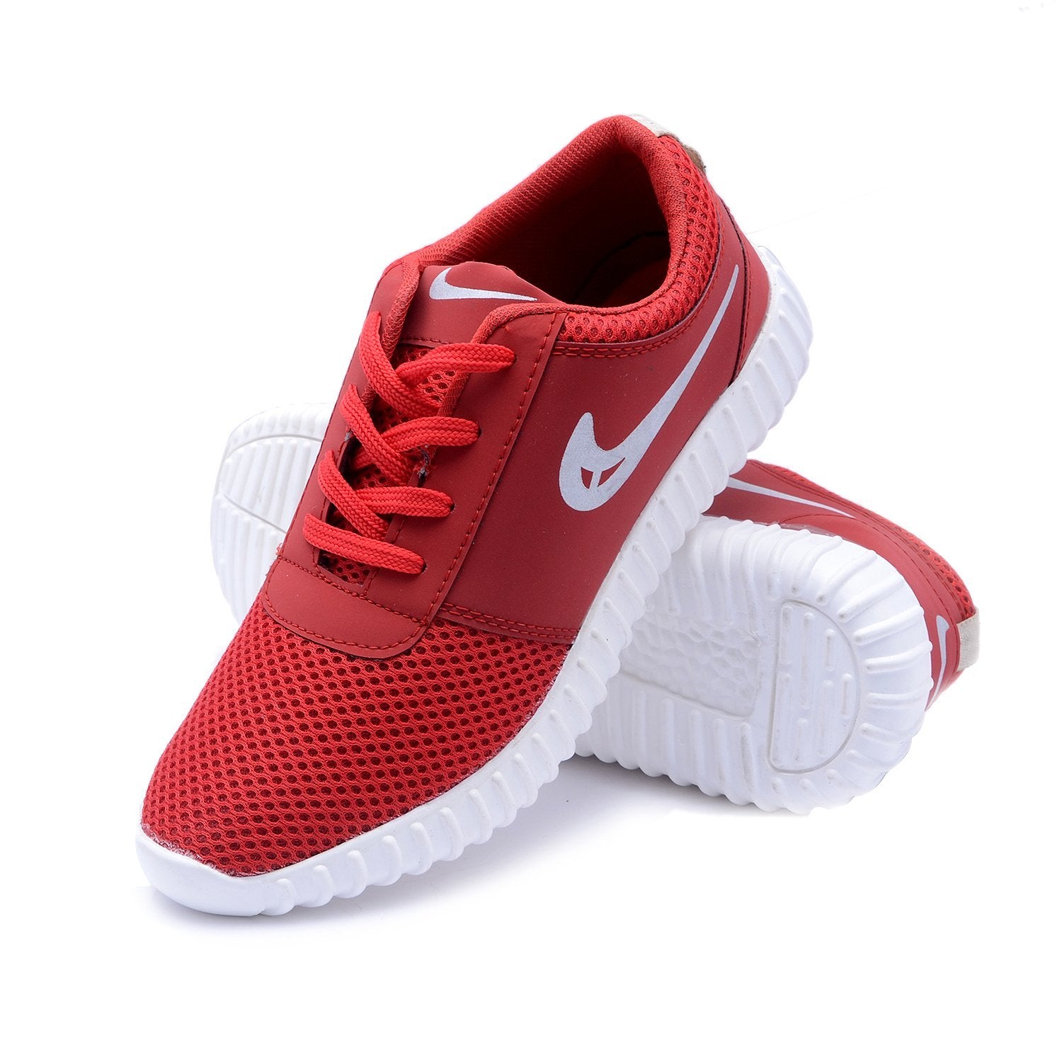 red colour sports shoes