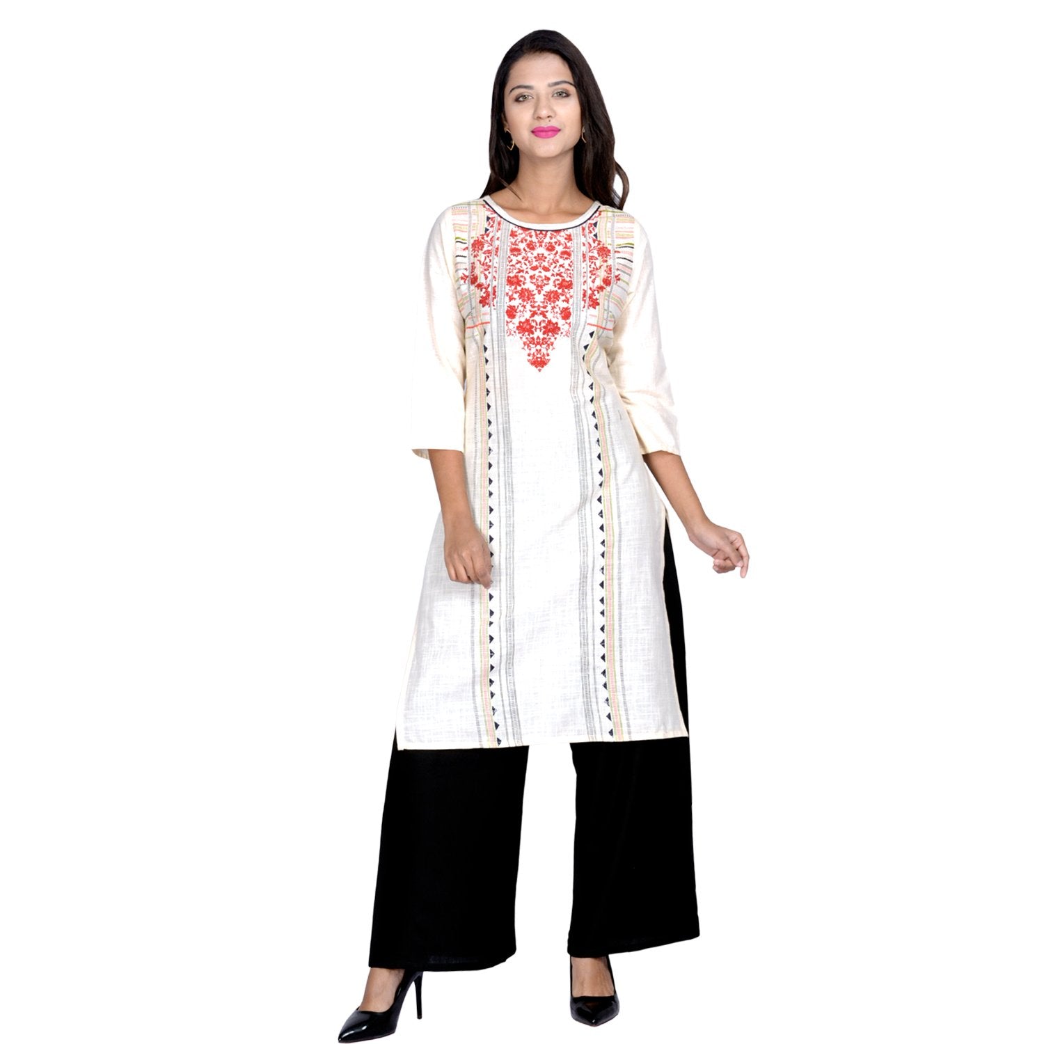 Buy White Color Cotton Stitched Kurti Zinnga