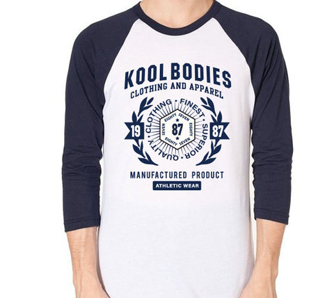 BASEBALL STYLE 3/4 SLEEVE RAGLAN   NAVY SPORTS CREST