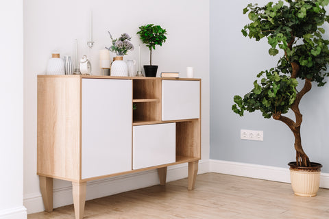 Scandinavian style shelf with drawers that is made from solid wood