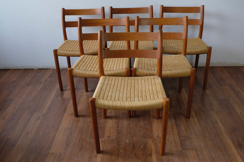 Niels O. Møller Dining Chairs Model 84 in Teak and Papercord