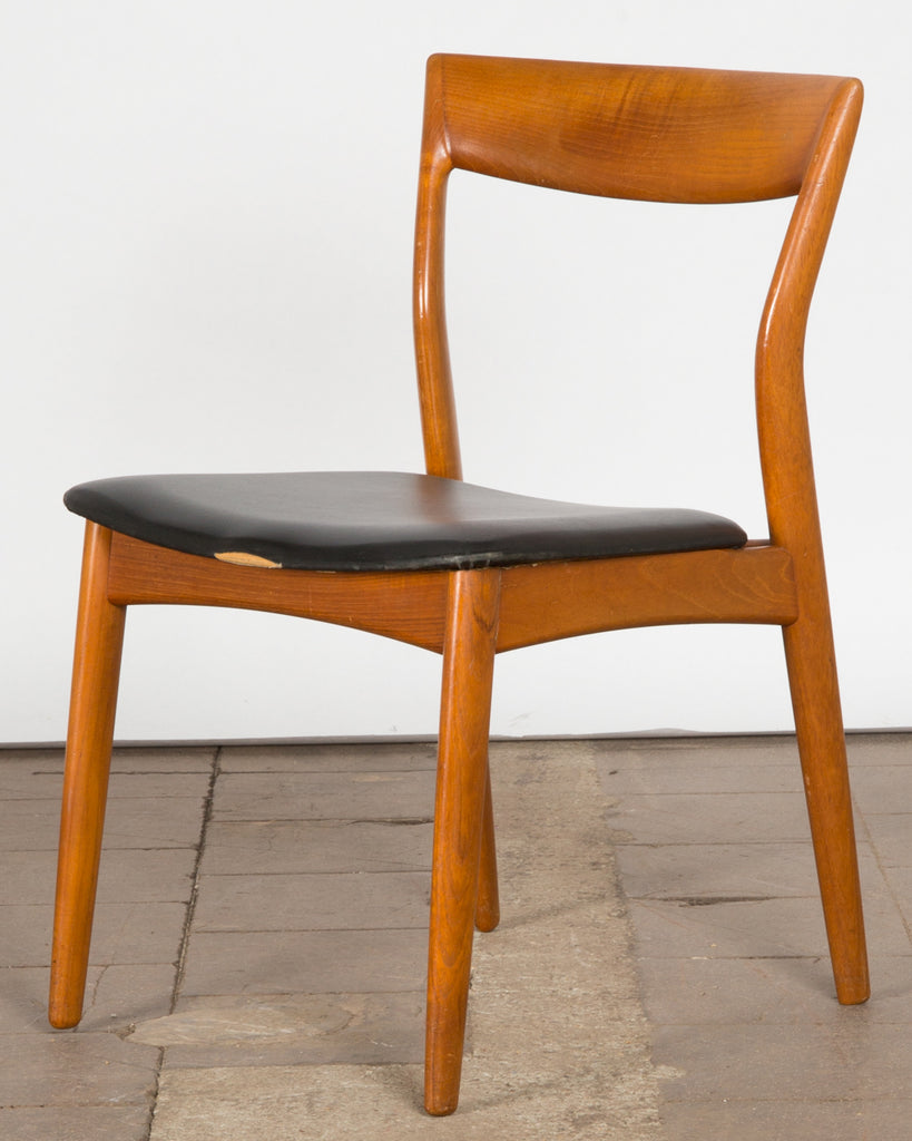 Teak Dining Chairs with Black Leather Upholstery Mostly Danish