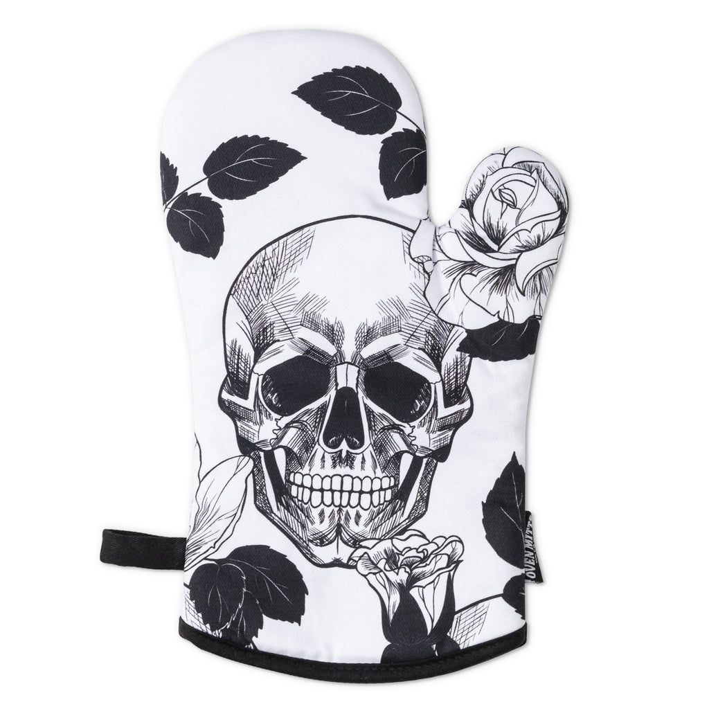 Fiesta Skull & Vine Oven Mitt/Pot Holder - Set of 2 Black/White Multi