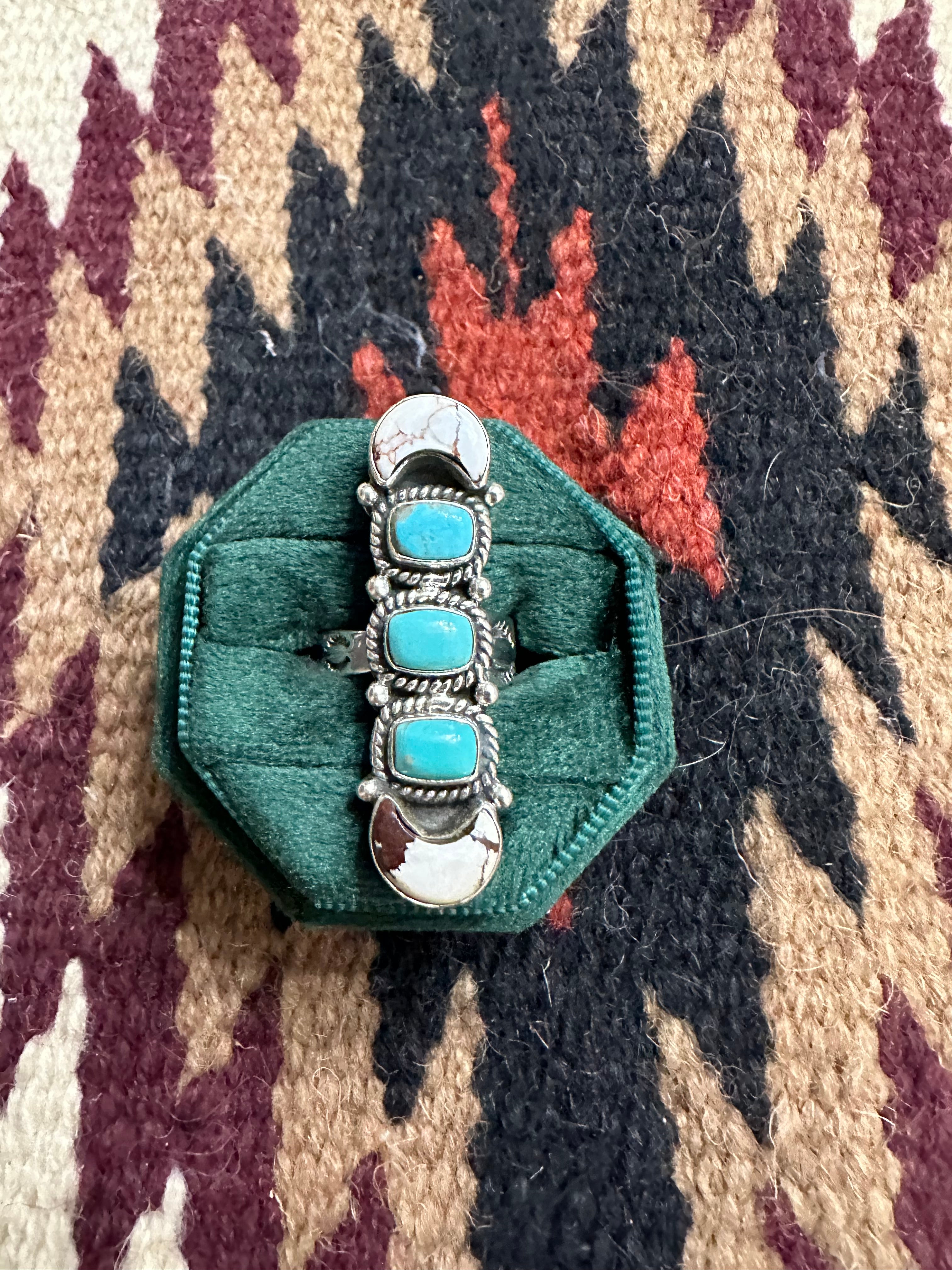 Beautiful Handmade Wild Horse, Turquoise And Sterling Silver Adjustable Ring