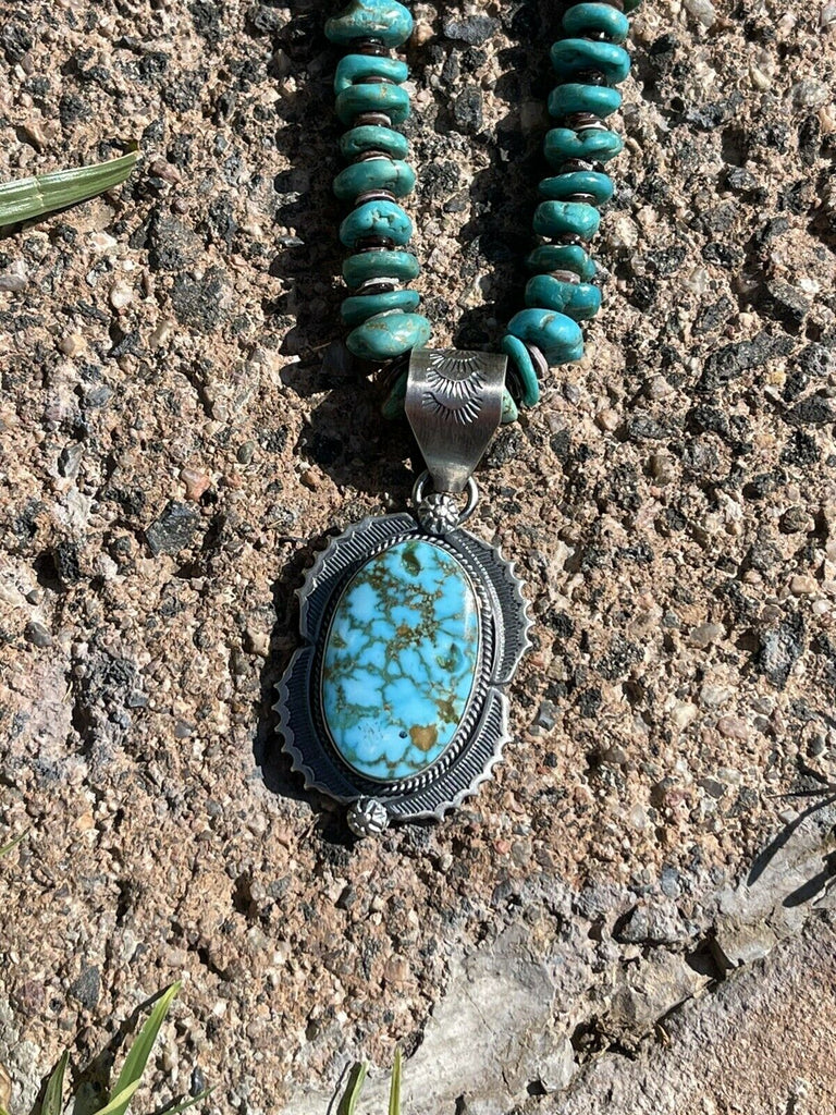 Navajo Number 8 Turquoise & Sterling Silver Jumbo Pendant Signed