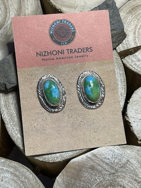 Navajo Sonoran Mountain Turquoise & Sterling Silver Dangle Earrings