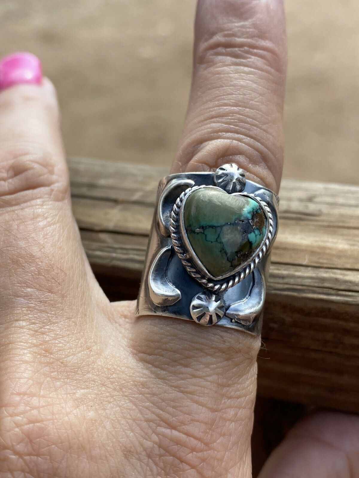 Custom Eli Skeets Navavjo Turquoise and Sterling Silver Heart ring ...