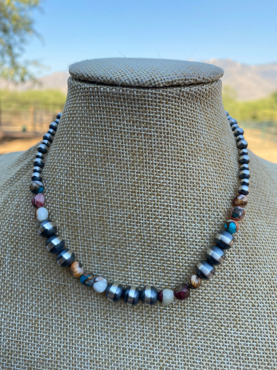 Navajo Turquoise & Spiny Spice Sterling Silver Beaded Necklace 16 inch –  Nizhoni Traders LLC