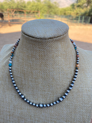 Navajo Turquoise & Spiny Spice Sterling Silver Beaded Necklace 16 inch –  Nizhoni Traders LLC