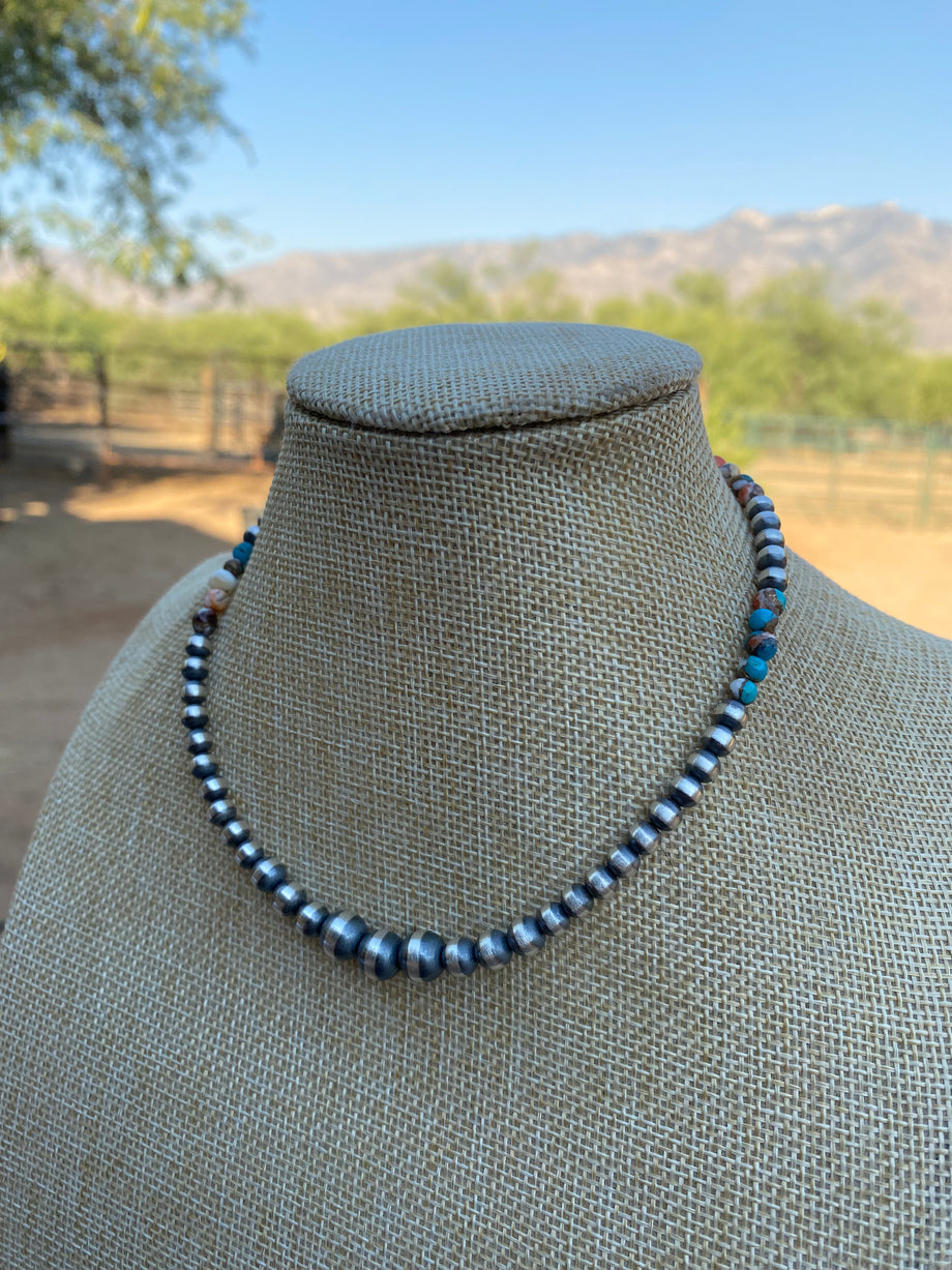 Navajo Turquoise & Spiny Spice Sterling Silver Beaded Necklace 16 inch –  Nizhoni Traders LLC