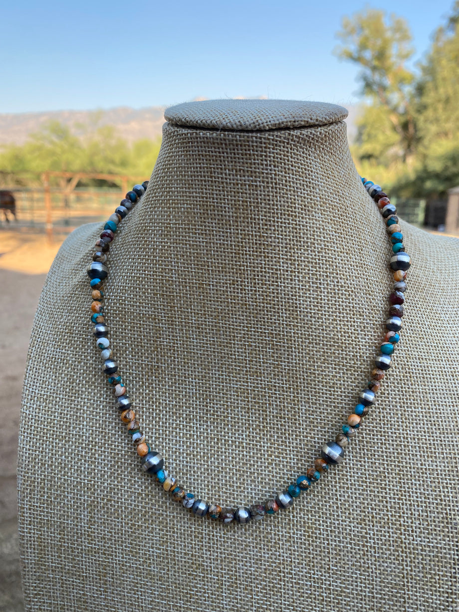 Navajo Turquoise & Spiny Spice Sterling Silver Beaded Necklace 16 inch –  Nizhoni Traders LLC