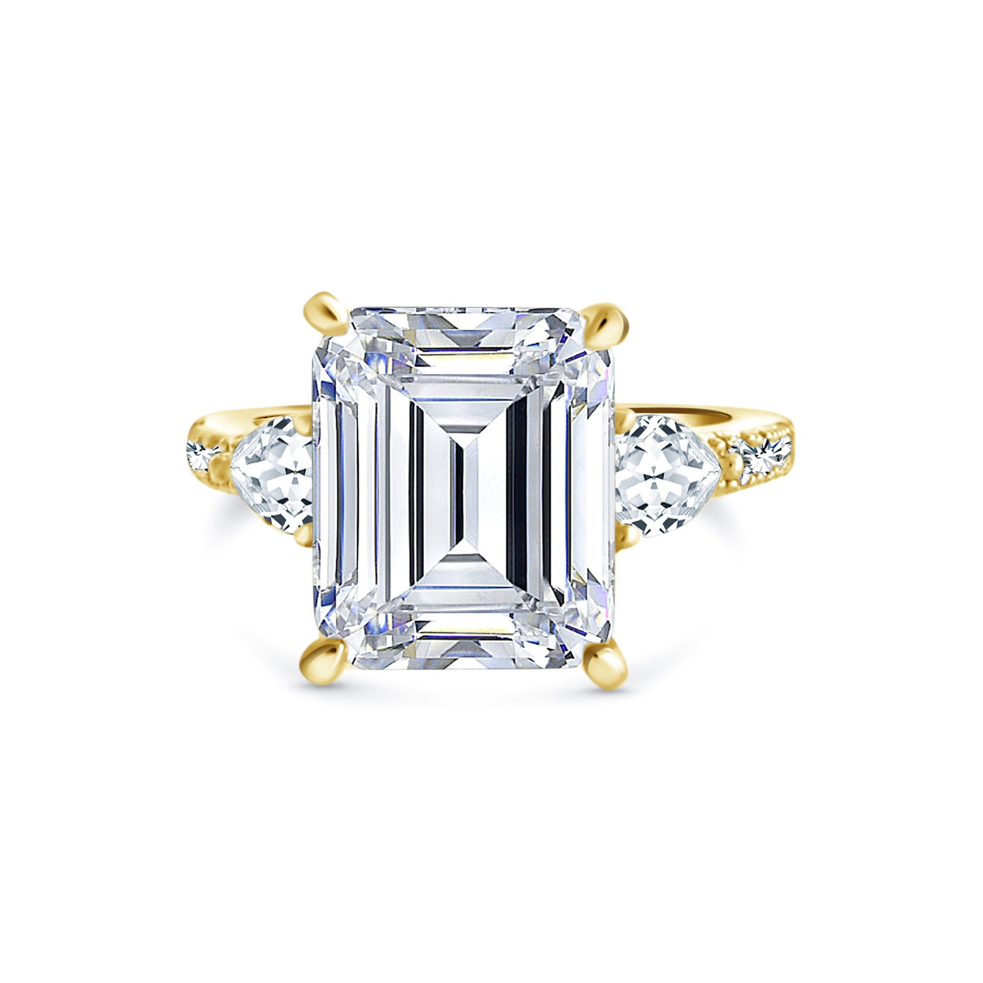 Sterling silver emerald cut cz ring with heart side stones – Gemma Azzurro