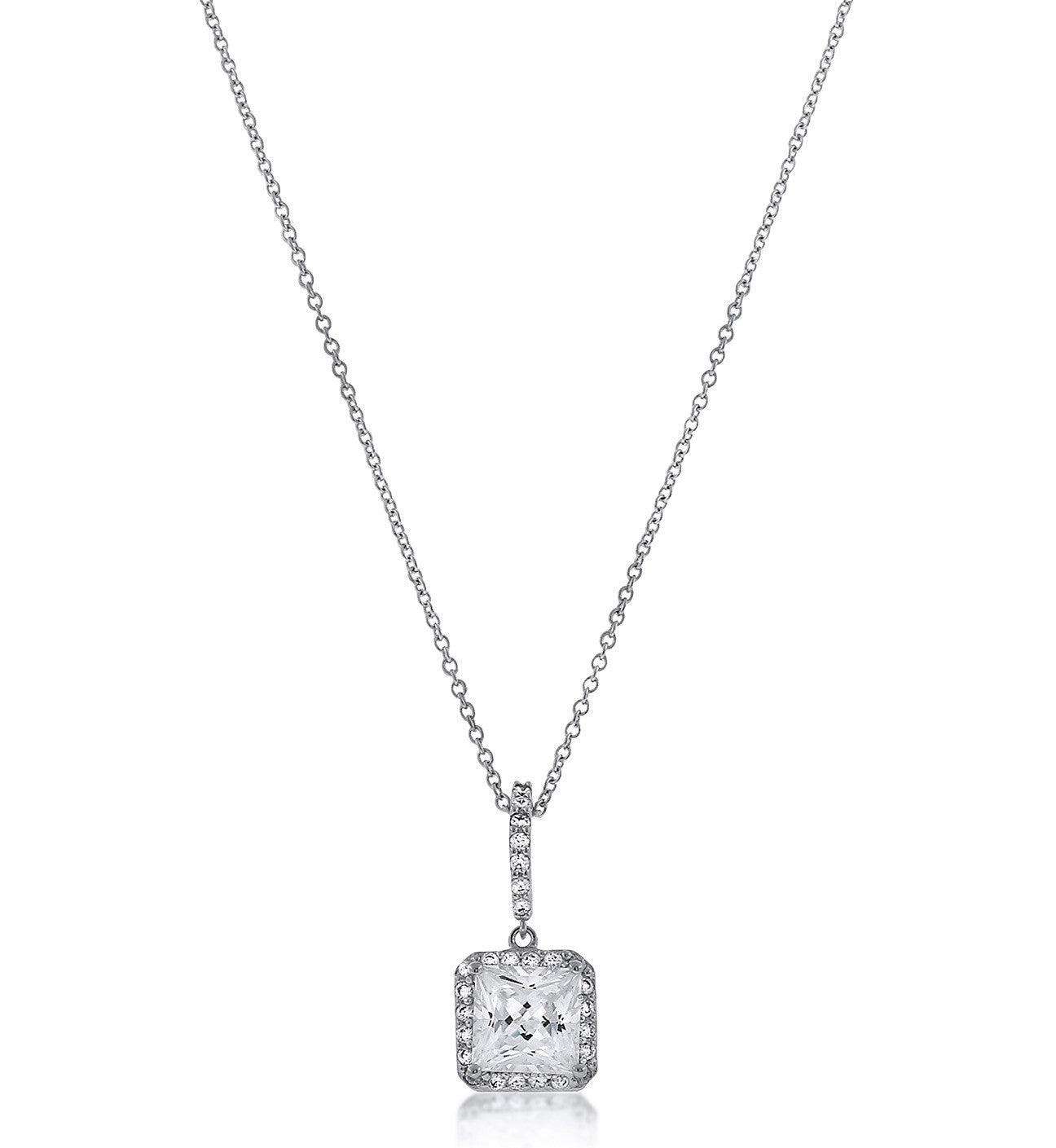 Chandi Diamond Halo Pendant Necklace with Square Center Stone