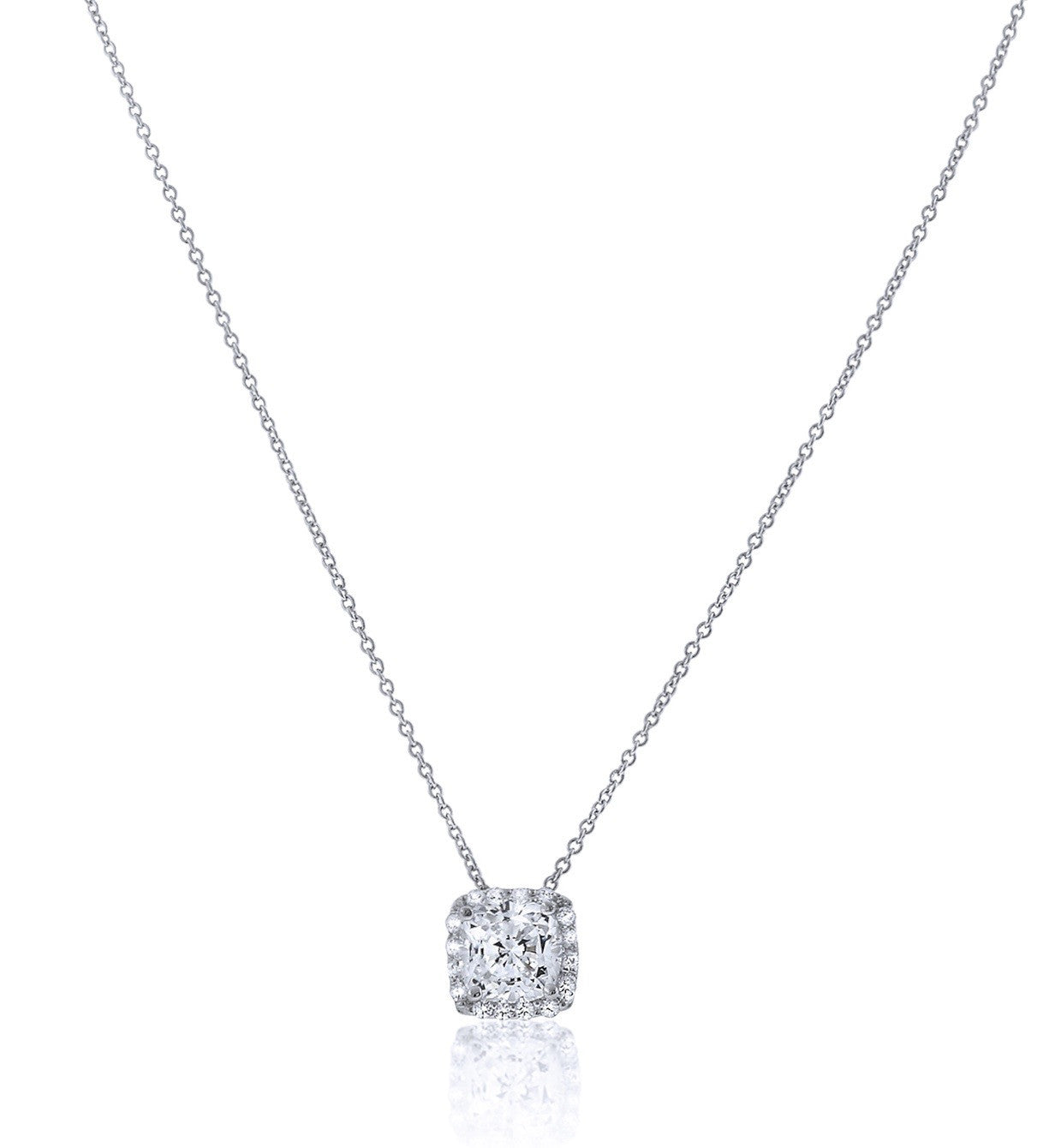 Chandi Diamond Square Pendant Necklace with Halo