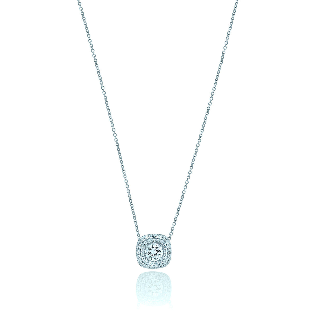 Round Chandi Diamond Pendant Necklace w/Double Square Halo