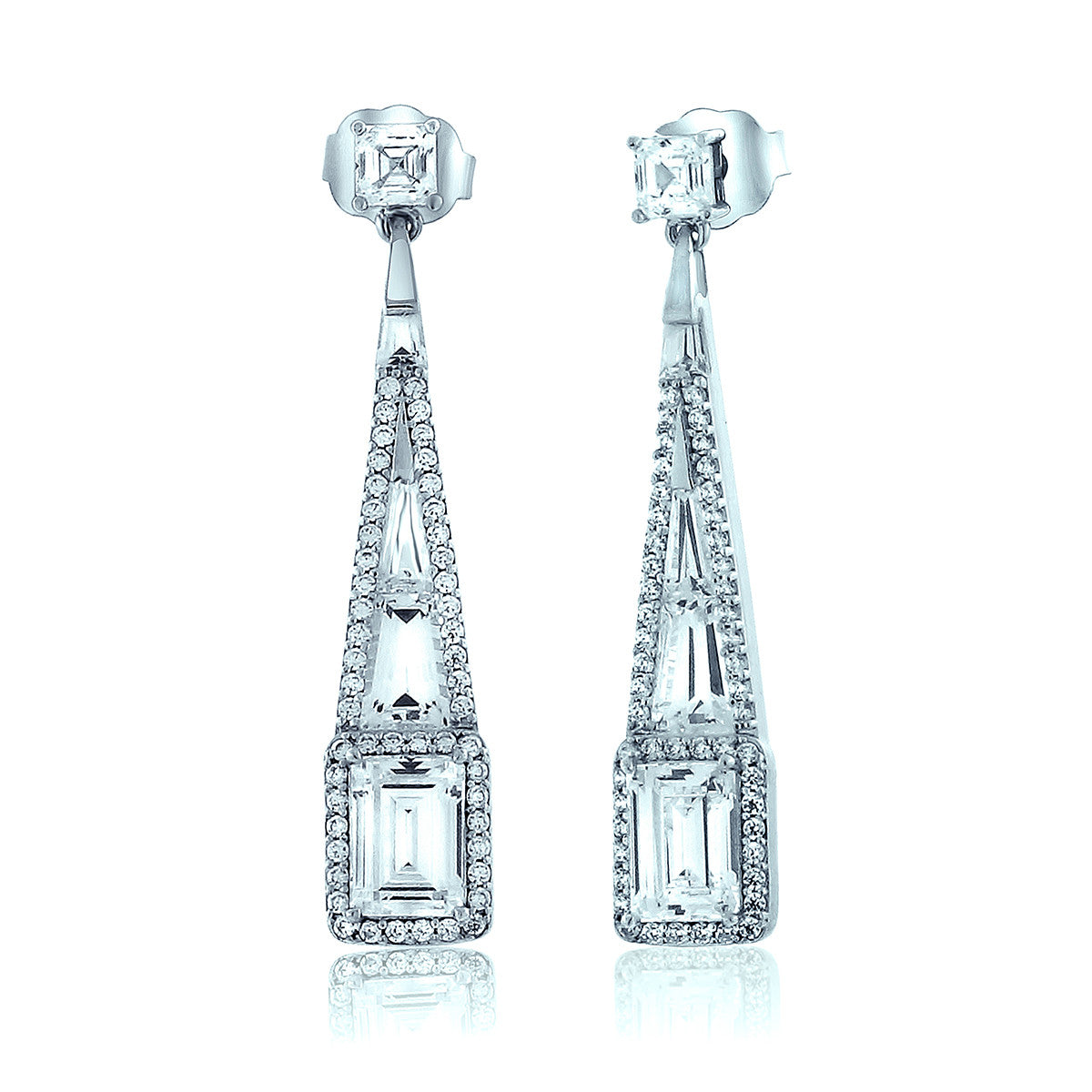 Silver Chandelier Earrings w/ Rectangle Chandi Diamonds