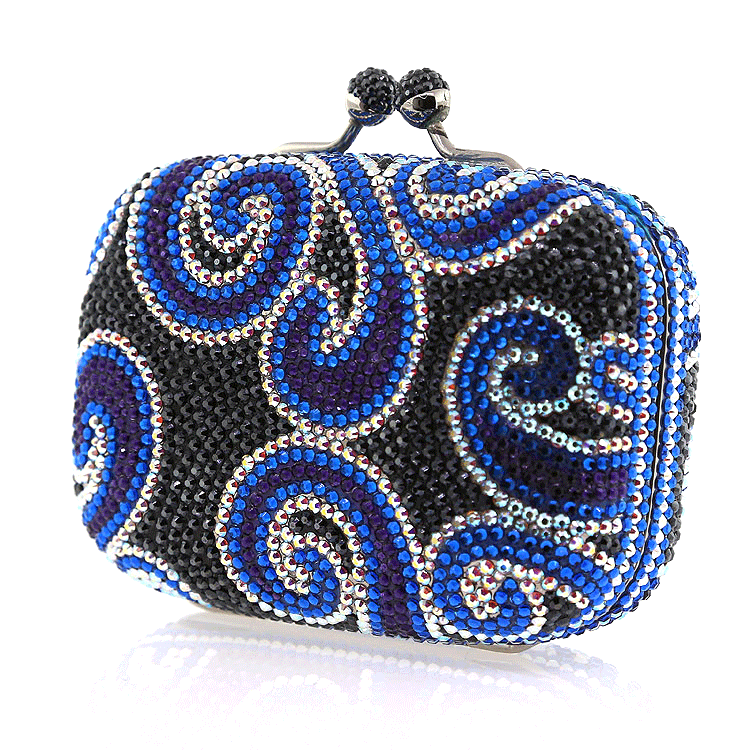 Paisely Purple and Blue Swarovski Crystal Evening Clutch