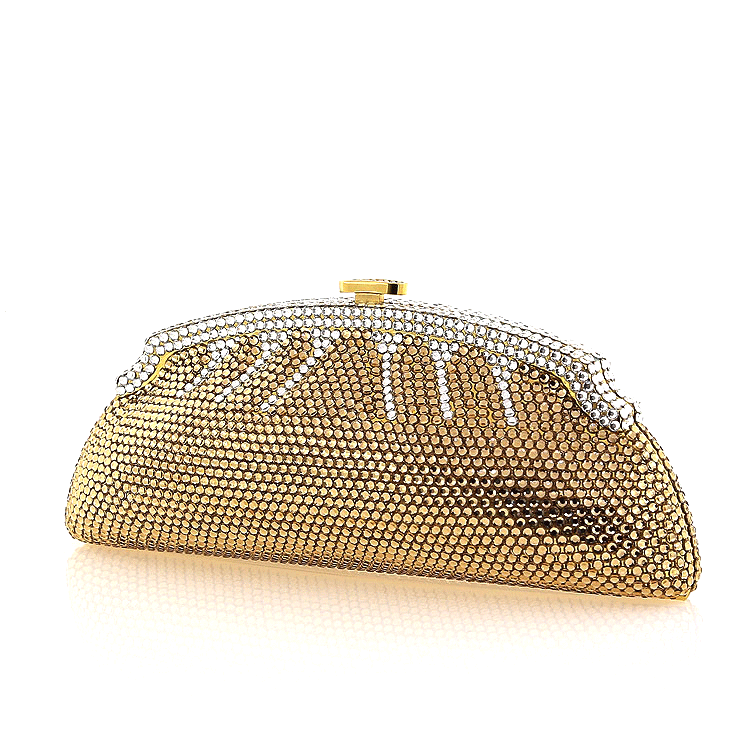 Gold Rectangle Swarovski Crystal Evening Clutch by Bobby Schandra