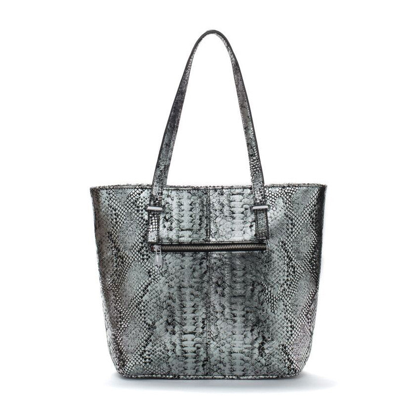 Designer Leather Tote Handbag: Silver & Black by Bobby Schandra