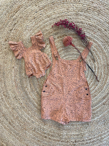 Mommy-and-me Linen Overalls and Baby Romper in Desert Sands from Dreamers & Drifters