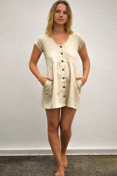 Beige Linen Babydoll Dress at Dreamers and Drifters