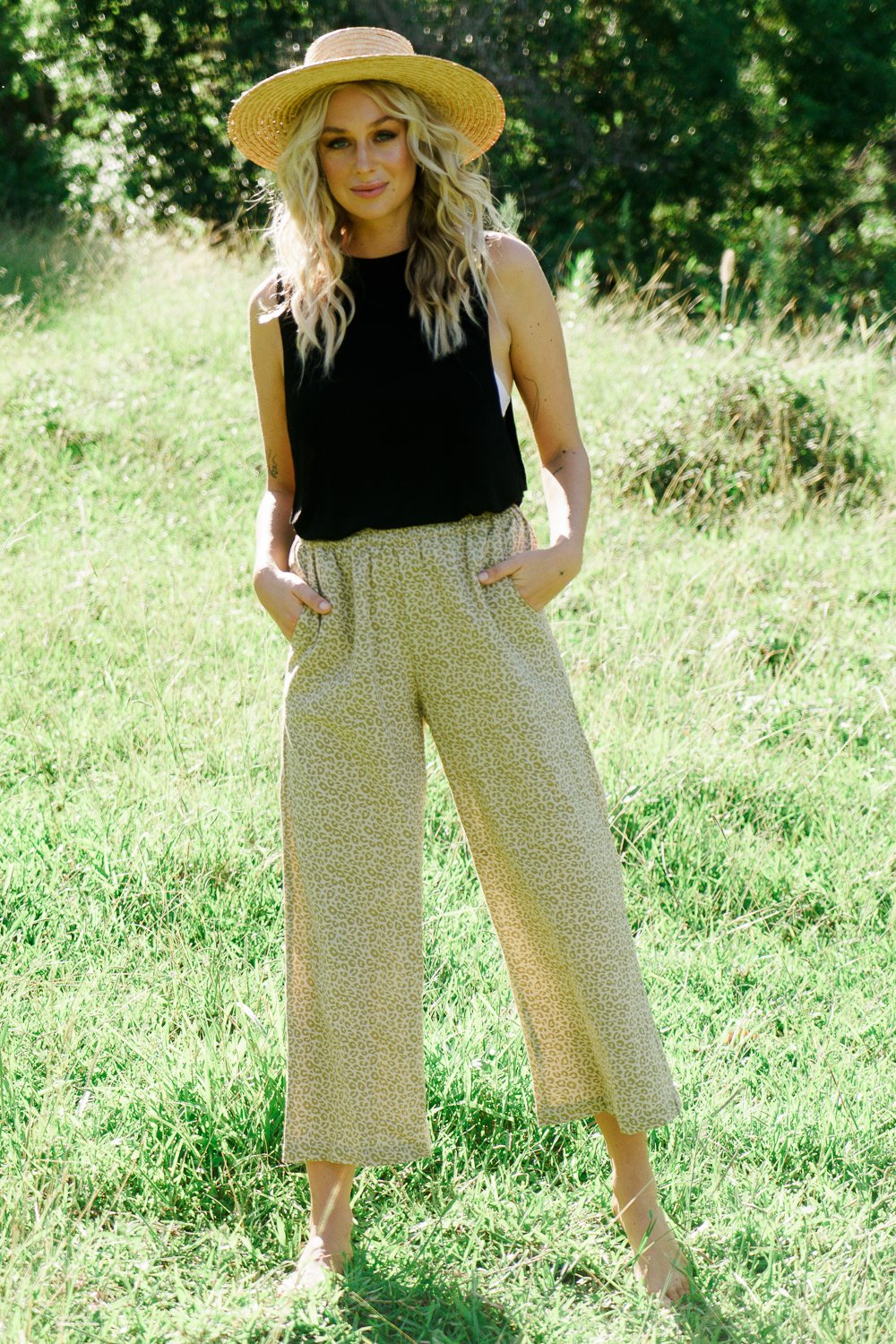 Wide Leg Linen Culotte Pants Marzipan Cheetah