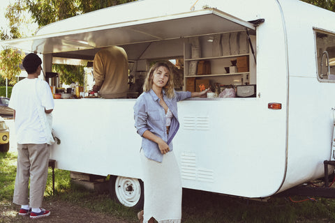 dreamersanddrifters.com.au Byron Bay fashion designer Denim chambray shirt with embroidery