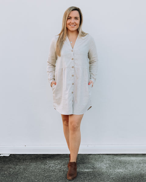 Beige Linen Paloma Dress at Dreamers & Drifters