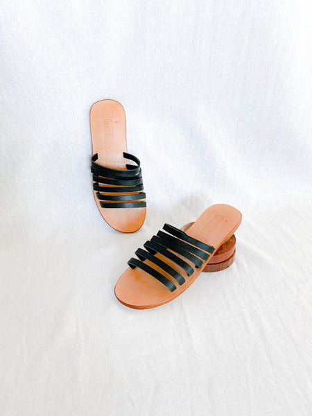 Black Leather Strap Slides