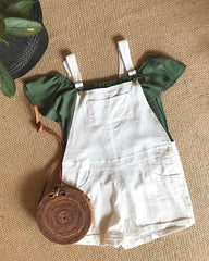 overalls w rattan basket bag