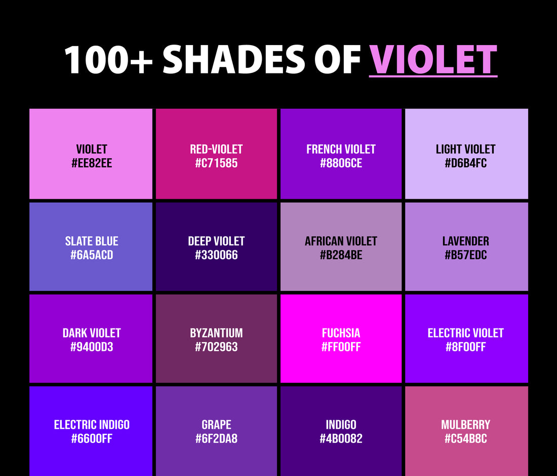 100 Shades Of Violet Color Names Hex Rgb And Cmyk Codes Creativebooster 3237