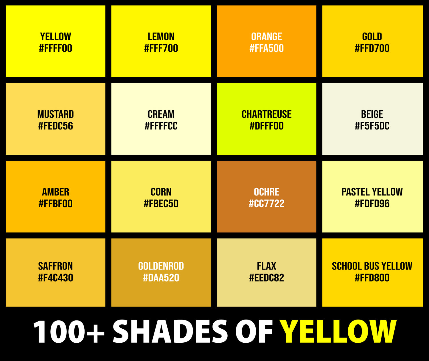 100+ Shades of Yellow Color (Names, HEX, RGB, & CMYK Codes)#N# #N ...