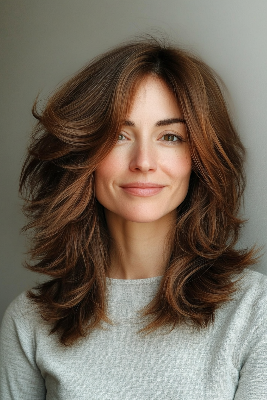 1. Feathered Chestnut Layers (Shaggy Haircuts For Thick Hair) - Shaggy Haircuts For Thick Hair