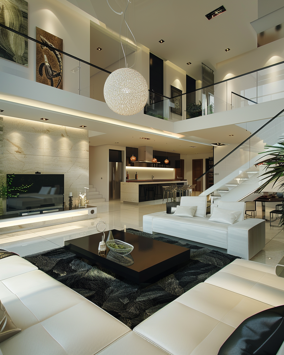 Modern Luxury White And Black Living Room Interior With Sunglow Design and Decor Ideas