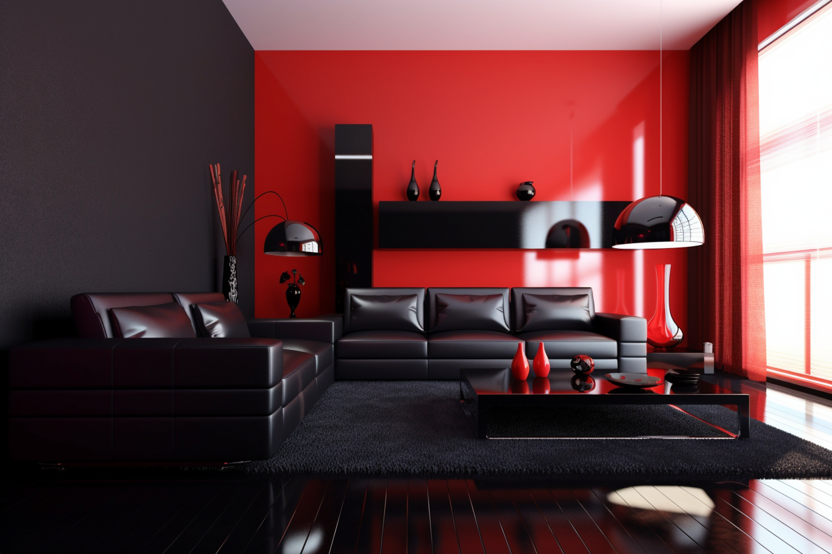 1. Red and Black Color Scheme - Modern Living Room