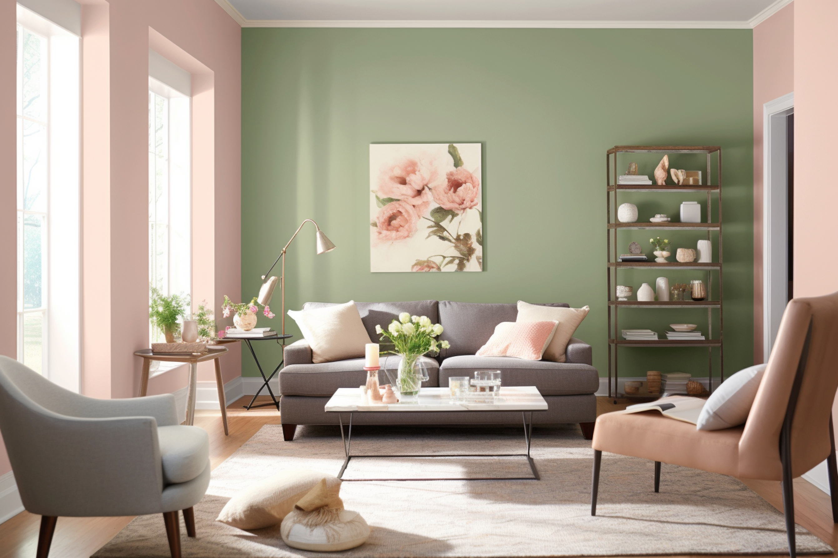 1. Sage Green and Dusty Rose Scheme. A romantic living room basking in the calming hues of sage green and dusty rose.