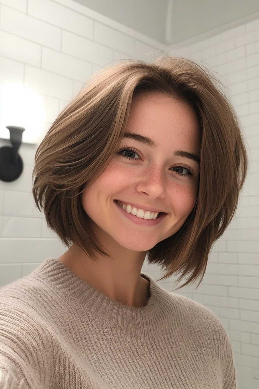 1. Soft Layered Bob in Ash Brown (Bob Haircuts For Fine Hair) - Bob Haircuts For Fine Hair