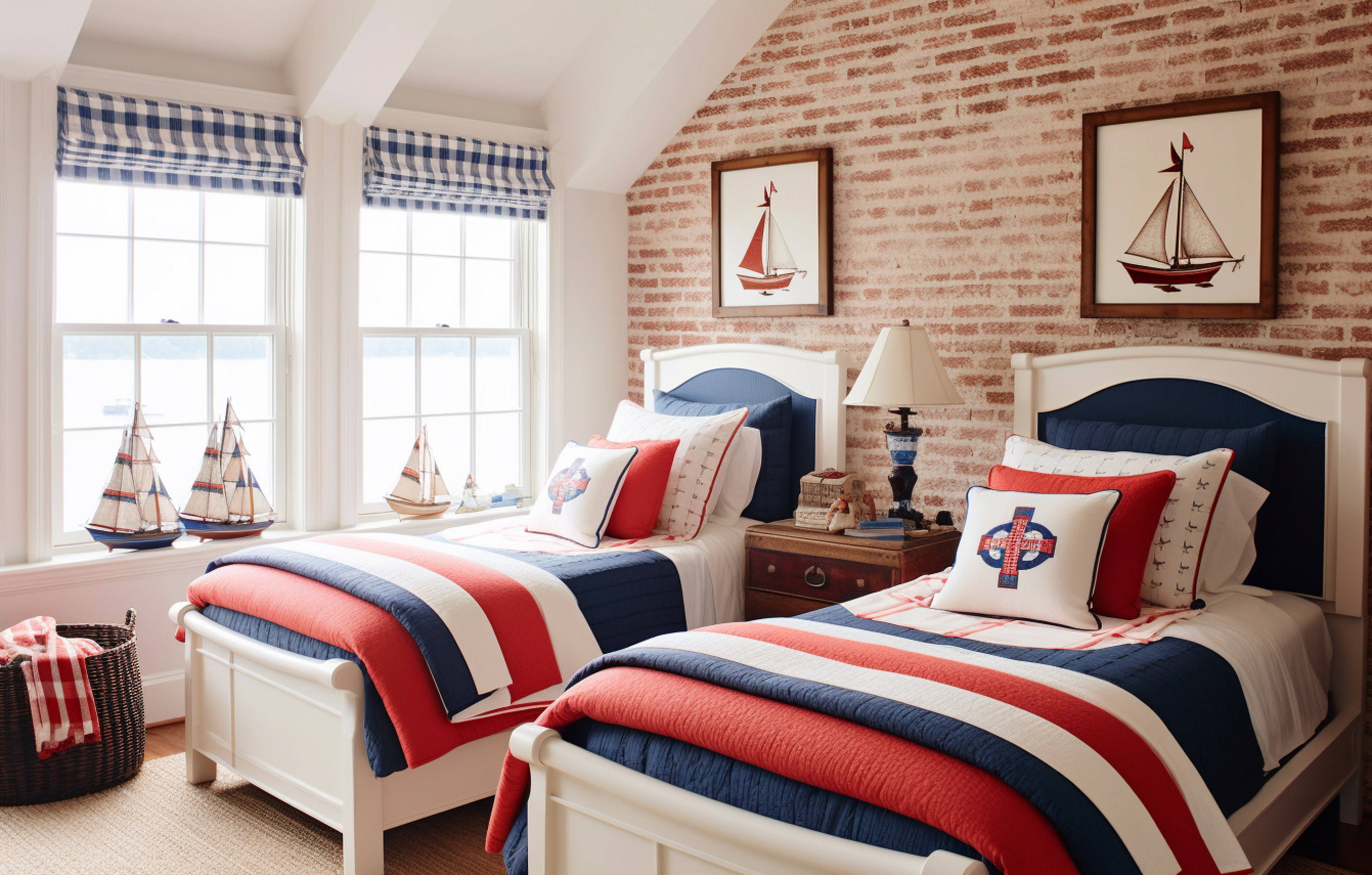 10. Red, White, and Blue Color Scheme - Nautical Themed Bedroom