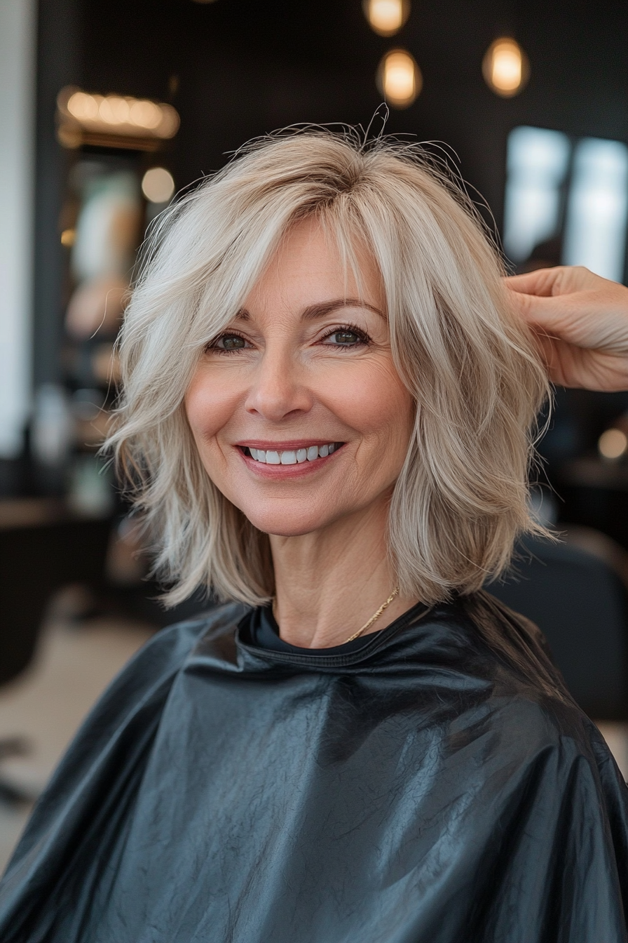 10. Shaggy Medium Cut with Ash Blonde Tones (Layered Hairstyles For Women Over 50) - Layered Hairstyles For Women Over 50