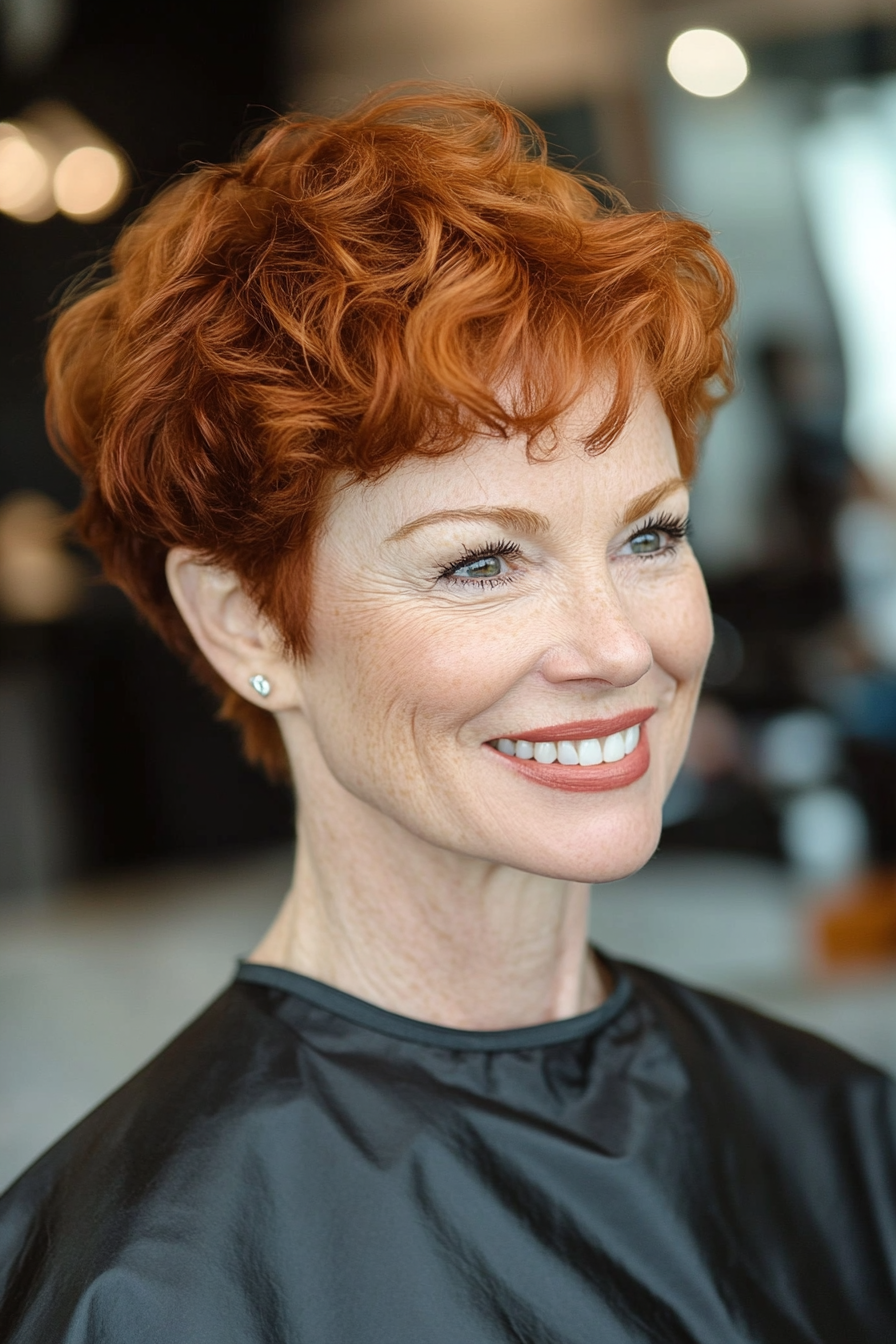 10. Sun-Kissed Auburn Layered Crop (Short Curly Hairstyles For Women Over 50) - Short Curly Hairstyles For Women Over 50