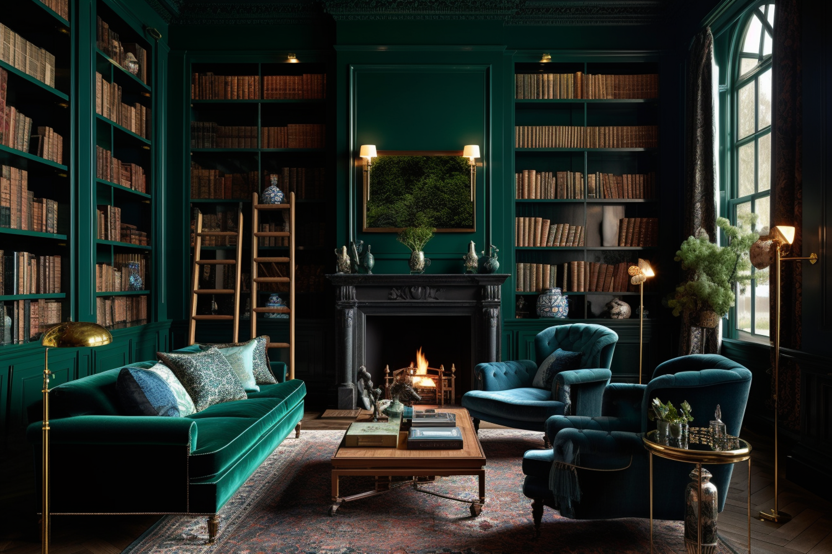 11. Emerald Green and Deep Blue Scheme. A library that feels like a royal reading retreat. Let's dive into the next chapter, shall we?