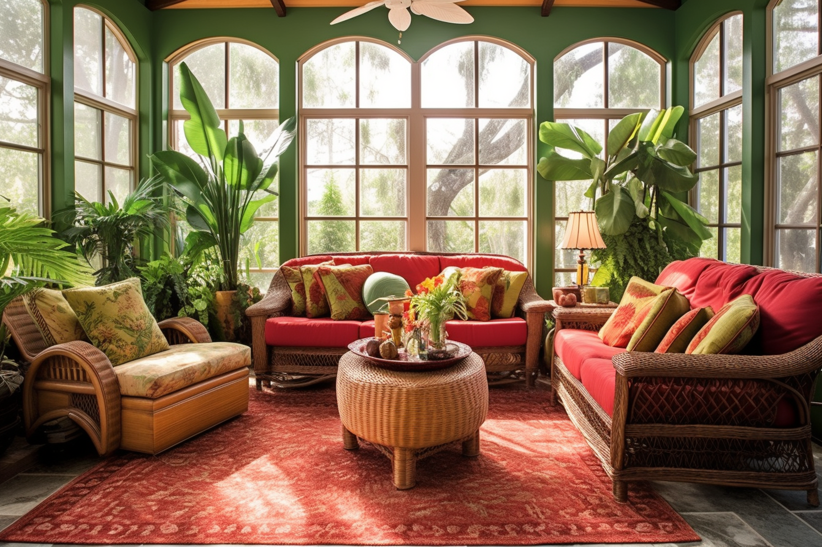 11. Green, Yellow, and Red Color Scheme - Tropical Sunroom